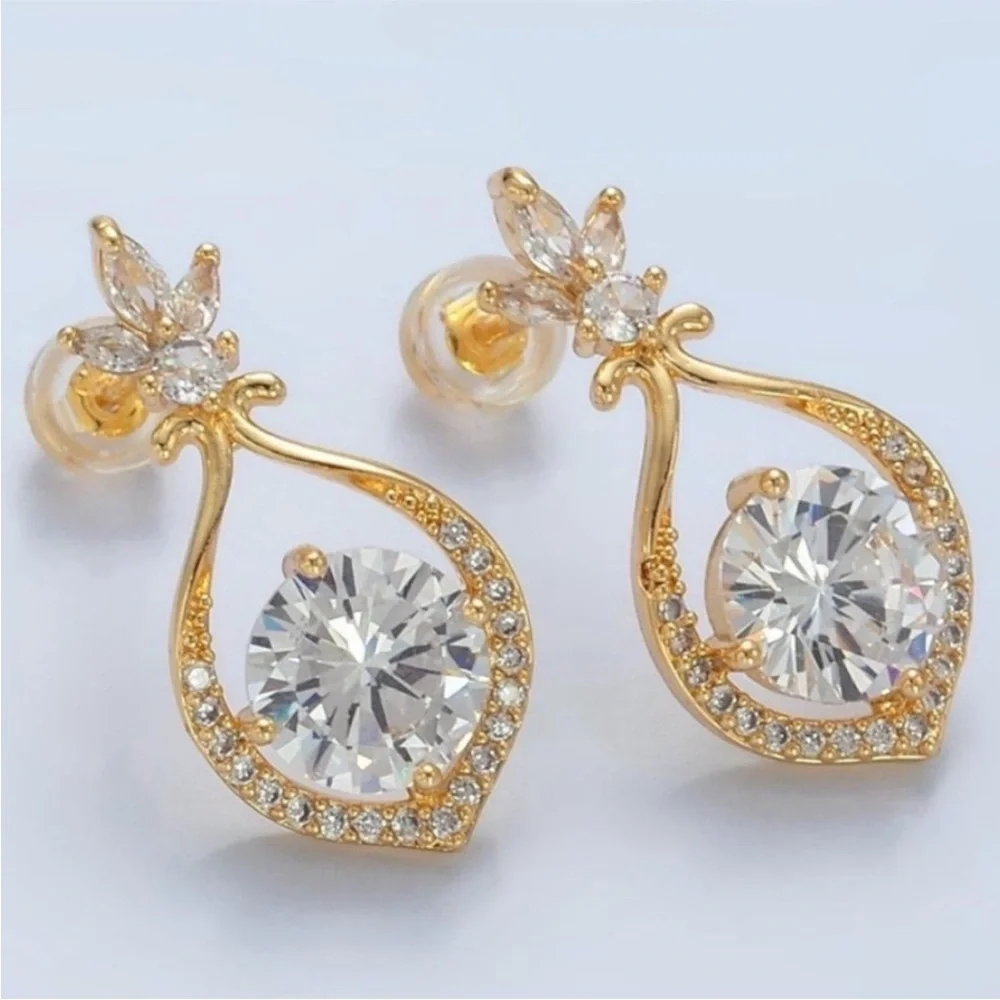 NEW 24k Gold Filled Cubic Zirconia Teardrop Dangle Earrings